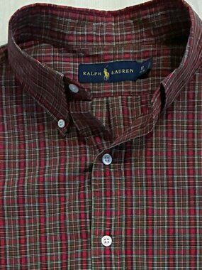 Polo Ralph Lauren Men 17 34-35 XL Dress Shirt Red Plaid Button Down Long Sleeve